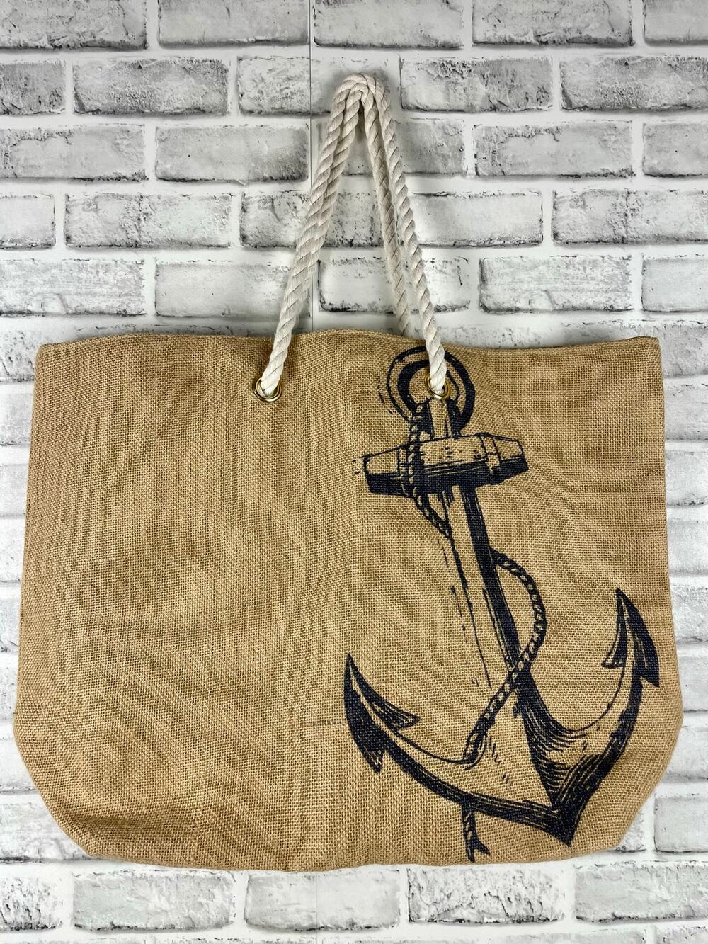 Jute Burlap Tote Bag Anchor Nautical Beach Rope Handle Shoulder Market